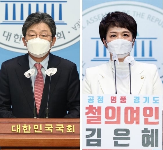 국민의힘 경기지사 경선 후보인 유승민(왼쪽) 전 의원과 김은혜 의원. (사진=중앙일보)